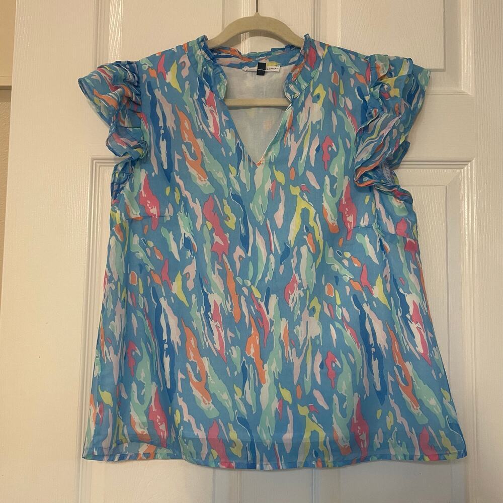 Michelle McDowell Marley Tiger Tail Blue Blouse size Medium